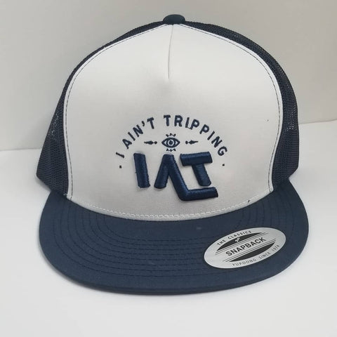 Blue/ white puff trucker hat